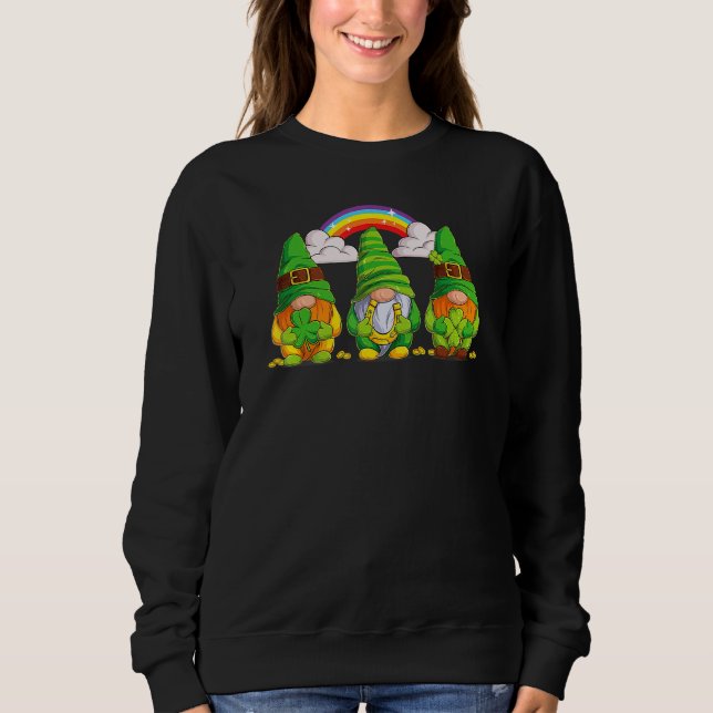 Lucky Gnomes Holding Shamrock Clover And Horseshoe Sweatshirt (Front)