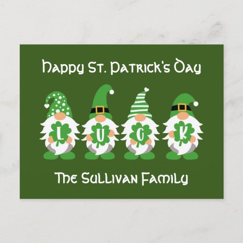 Lucky Gnomes Leprechaun Name St Patricks Day Postcard