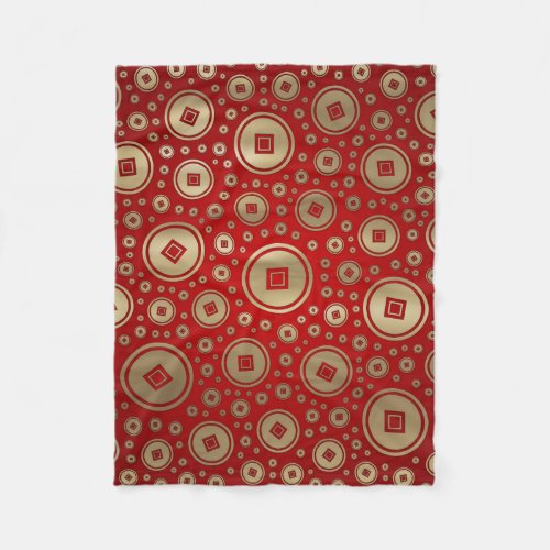 Lucky Gold Chinese coins pattern on red Fleece Blanket