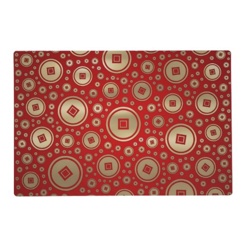 Lucky Gold Chinese coins pattern on red Placemat