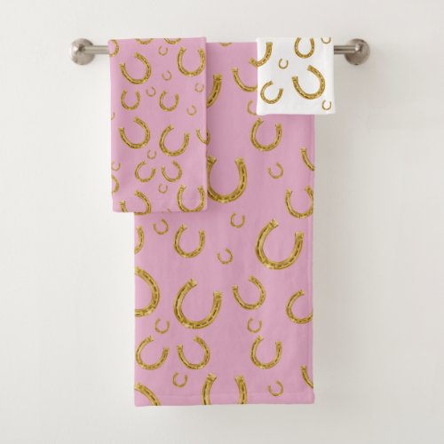 Lucky gold horseshoes pattern bath towel set