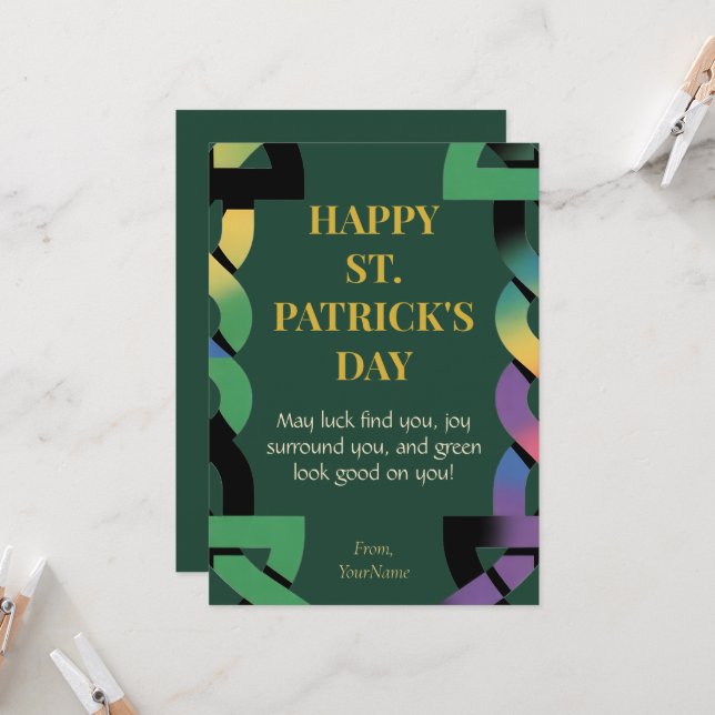 Lucky Gold Shamrock St. Patrick's Day Card (Front/Back In Situ)