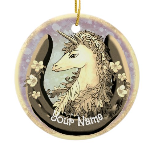 Lucky Gold Unicorn Ceramic Ornament