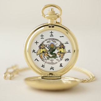 Lucky Golden Dragon Pocket Watch, Japanese Kangi Watch
