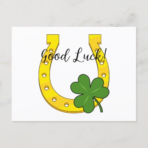 Lucky Golden Horseshoe with Shamrock  Add Text Holiday Postcard