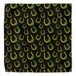 Lucky Golden Horseshoe with Shamrock on Black Bandana