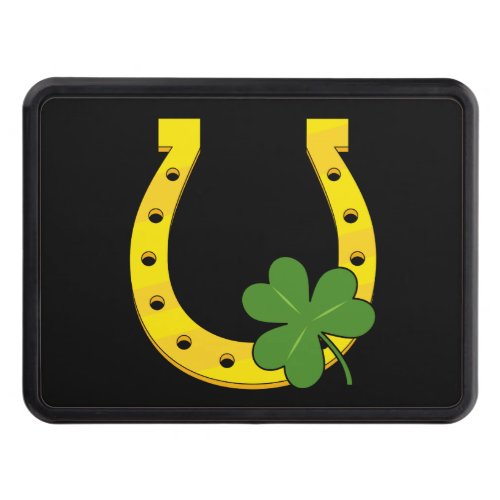 Lucky Golden Horseshoe with Shamrock on Black Hitch Cover