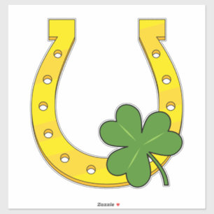 Lucky Golden Horseshoe with Shamrock on Black Sticker