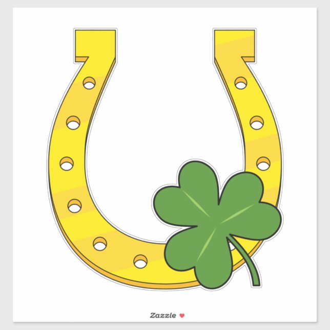 Lucky Golden Horseshoe with Shamrock on Black Sticker (Sheet)