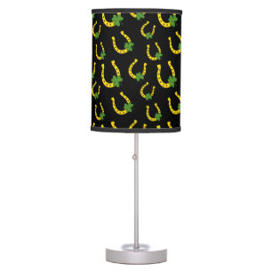 Lucky Golden Horseshoe with Shamrock on Black Table Lamp