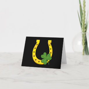 Lucky Golden Horseshoe with Shamrock on Black Thank You Card