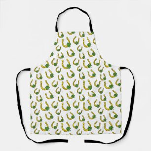 Lucky Golden Horseshoe with Shamrock on White Apron