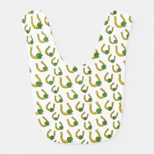 Lucky Golden Horseshoe with Shamrock on White Baby Bib