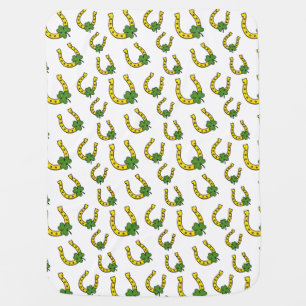 Lucky Golden Horseshoe with Shamrock on White Baby Blanket