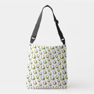 Lucky Golden Horseshoe with Shamrock on White Crossbody Bag