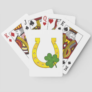 Lucky Golden Horseshoe with Shamrock on White Poker Cards