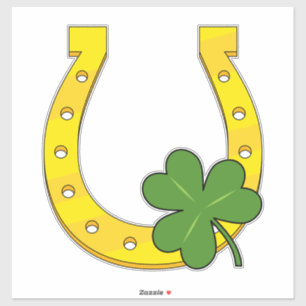 Lucky Golden Horseshoe with Shamrock on White Sticker