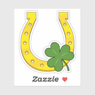 Lucky Golden Horseshoe with Shamrock on White Sticker