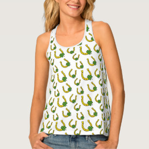Lucky Golden Horseshoe with Shamrock on White Tank Top