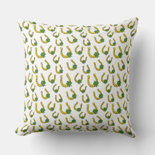Lucky Golden Horseshoe with Shamrock on White Throw Pillow