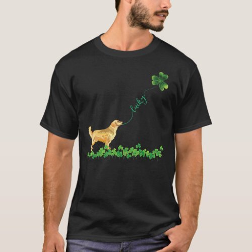 Lucky Golden Retriever Dog Shamrock St Patrick day T_Shirt