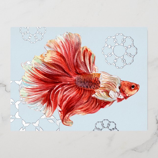 Lucky Goldfish & Bubbles Foil Postcard (Front)