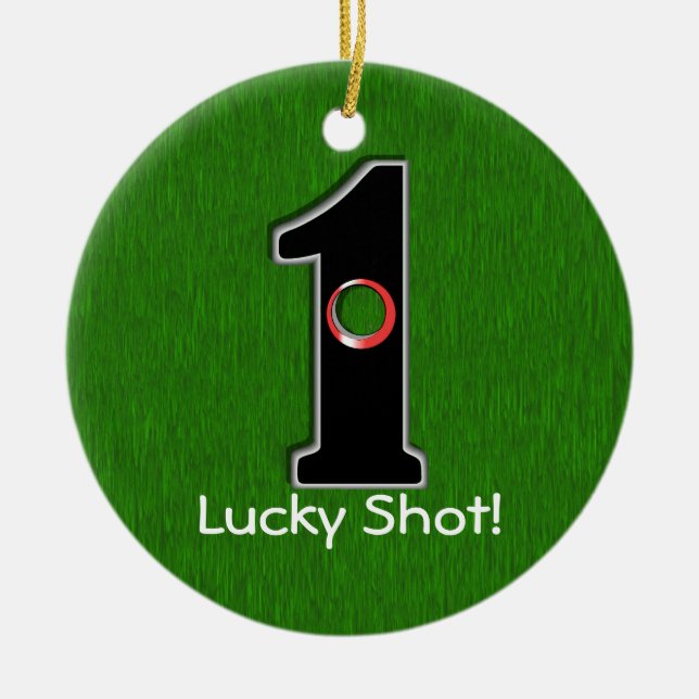 Lucky Golfer Personalized Hole in One Design Ceramic Ornament (Front)