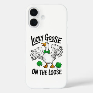 Lucky Goose On The Loose Funny Goose Shamrock iPhone 16 Case