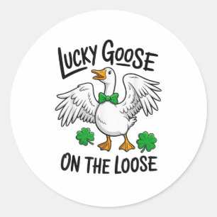 Lucky Goose On The Loose Funny Goose Shamrock Classic Round Sticker
