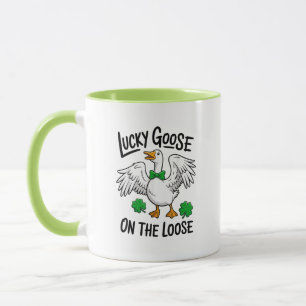 Lucky Goose On The Loose Funny Goose Shamrock Mug