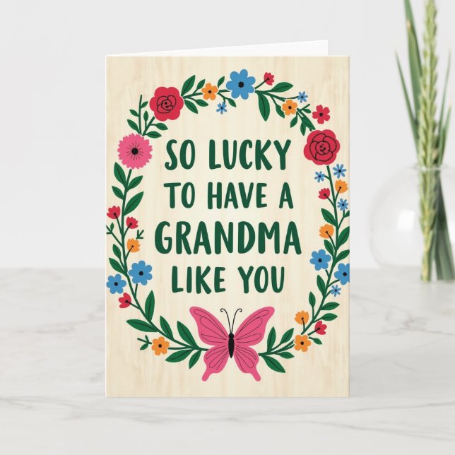 Lucky Grandma Floral Art Card (Front)