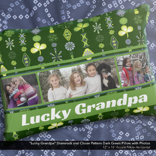 "Lucky Grandpa" Shamrock Clover Dark Green Photo Accent Pillow