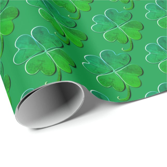 Lucky Green 4Leaf Clover Wrapping Paper (Roll Corner)