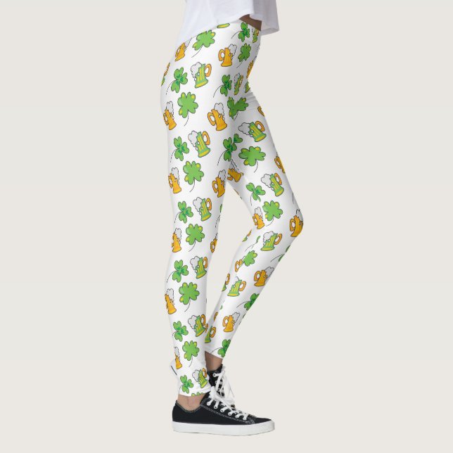 Lucky Green Beer and shamrocks St. Patrick's Day Leggings (Right)