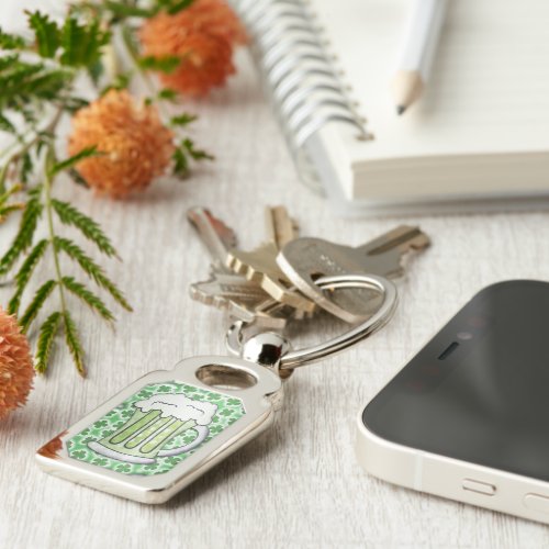 Lucky Green Beer Keychain - The luck of the Irish just in time for St. Patrick's Day. Awesome and lucky green beer and clovers design. Perfect gift on St. Patrick's Day or any day you're feeling lucky.