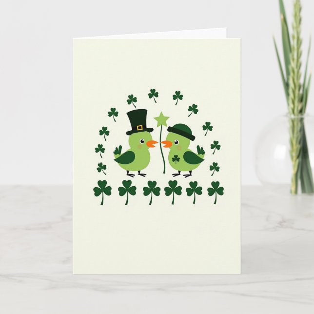 Lucky Green Birds St Patricks Day Card (Front)