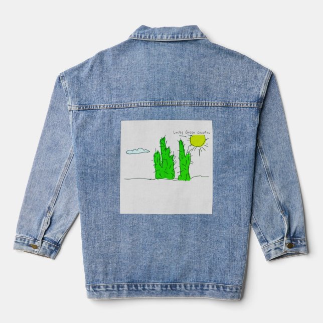 Lucky Green Cactus Doodle Funky Denim Jacket (Back)