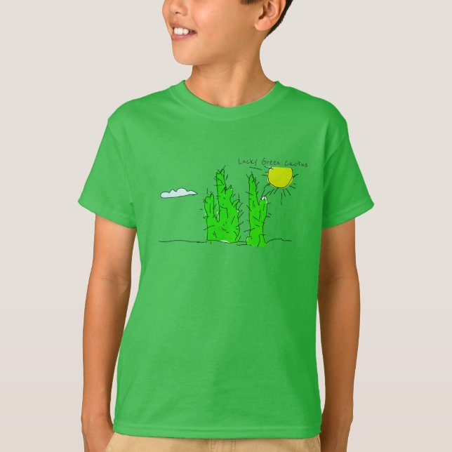 Lucky Green Cactus Doodle Funky Sweatshirt T-Shirt (Front)