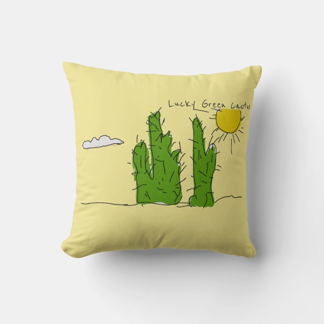 Lucky Green Cactus Doodle Funky Throw Pillow (Front)