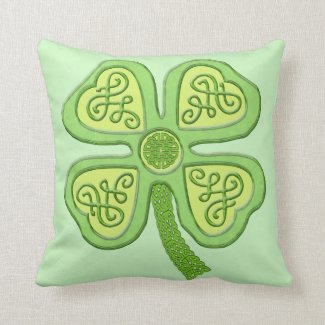Lucky Green Celtic Four Leaf Clover Throw Pillow