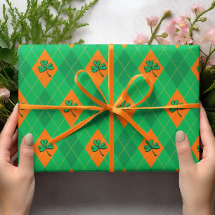 Lucky Green Clover Argyle St. Patrick's Day Wrapping Paper