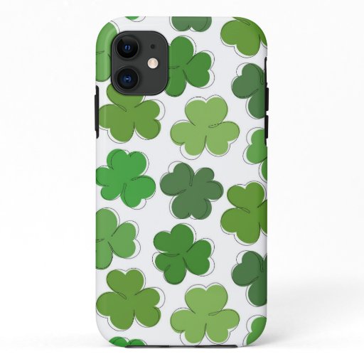 Lucky green clover drawn with one line iPhone 11 case