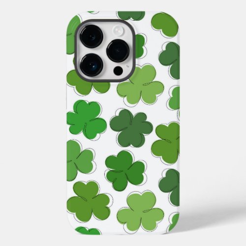 Lucky green clover Outline shamrock Case_Mate iPhone 14 Pro Case