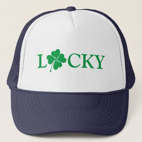 Lucky Green Clover shamrock St Patricks Day Trucker Hat