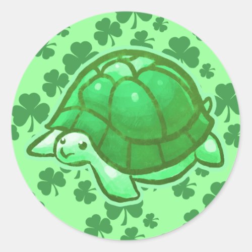 Lucky Green Clover Turtles Classic Round Sticker