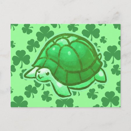 Lucky Green Clover Turtles Postcard