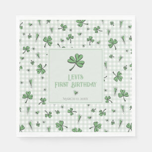 Lucky Green Clovers & Hearts 1st Birthday Party Napkins