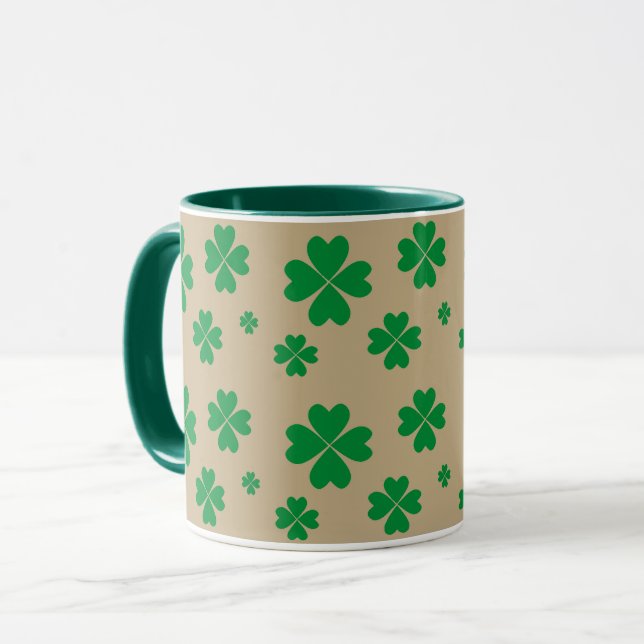 Lucky Green Clovers on Beige Mug (Front Left)