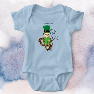 Lucky Green Cute Irish Owl Illustration Baby Bodysuit