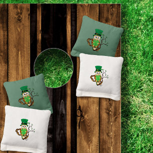 Lucky Green Cute Irish Owl Illustration Cornhole Bags